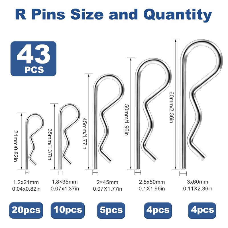 LBYNKY 86 PCS Cotter Pin Assortment Kit, 10 Sizes Stainless Steel Cotter Pins & R Clips, Heavy Duty Pin Clips, Lock Pins for Hitch Pin Lock Systems, Lawn Mowers, Tractor - Image 4